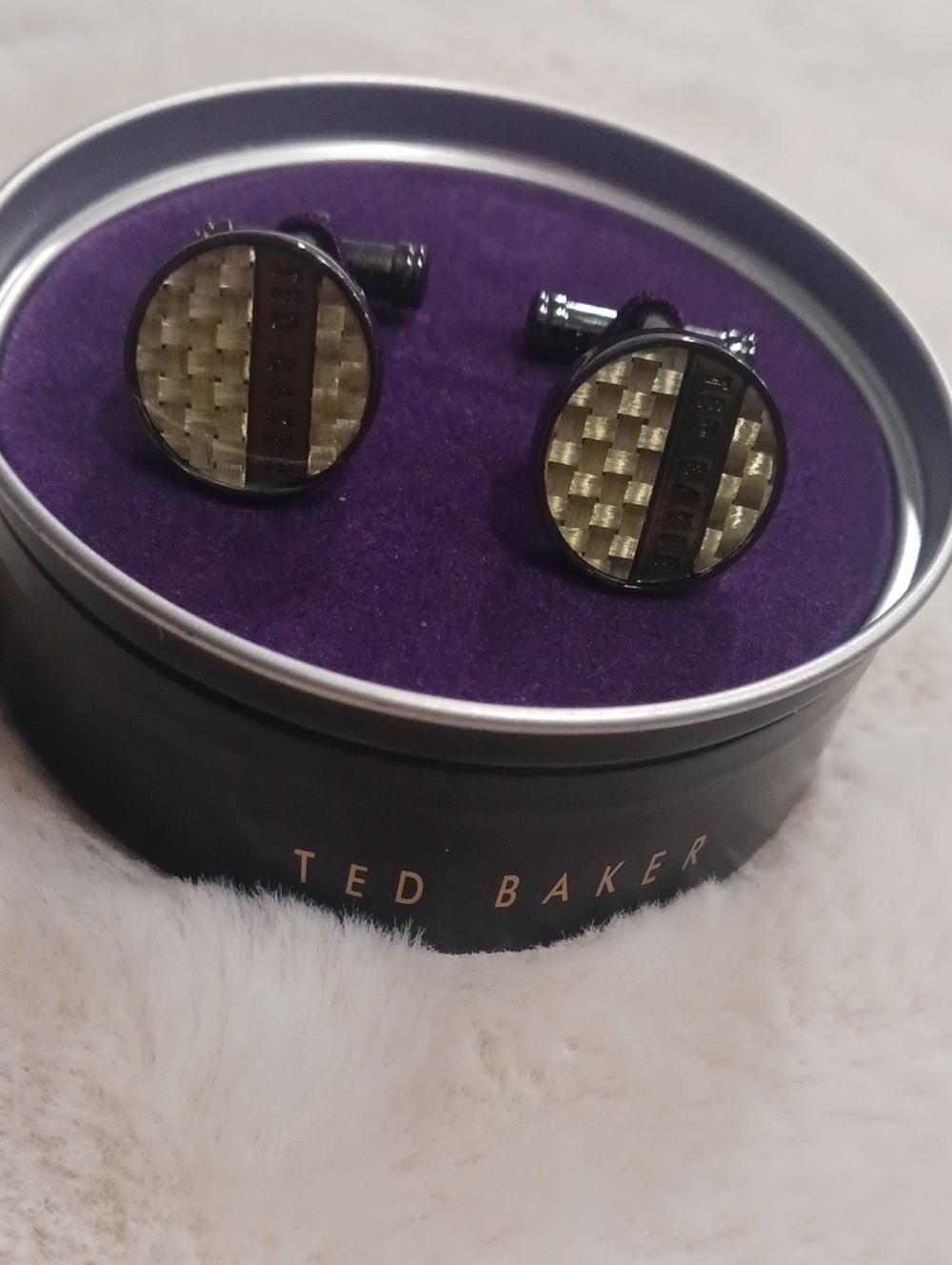 Ted Baker Textured Black Check Round Cufflinks